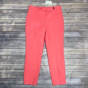 Pure Collection Coral Pink Sateen Tapered Ankle Trousers Pants Stretch 6 NWT
